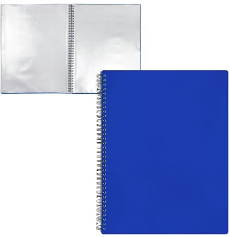 RAYLU PAPER - Raccoglitore con buste trasparenti in plastica A4 e coperchio in polipropilene opaco resistente, cartellina per documenti con buste per uso scolastico e ufficio (20 custodie, blu)