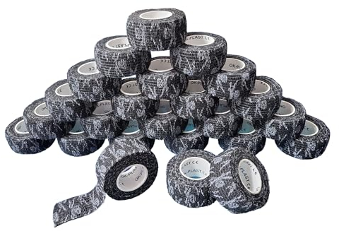 24 Rollen Ok-plast Fingerpflaster | Selbsthaftend | Klebt nicht auf Haut & Haare (24 Rollen, Schwarz mit Totenkopf)