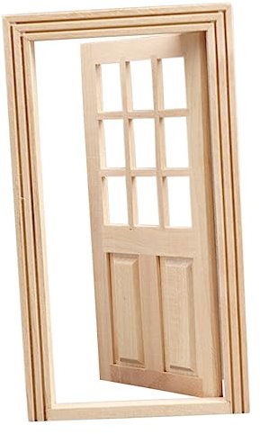 POPETPOP Puerta De La Casa De Muñecas Mini Puerta del Hogar Decoración De Acentos del Hogar Mini Decoración Muebles De Cabaña De Troncos Mini Casa De Muñecas Modelo De Madera Miniatura