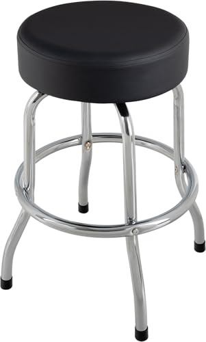 ROCKTILE Sgabello Barstool per chitarra, elegante, seduta rotonda girevole in pelle sintetica nera, altezza 62 cm, poggiapiedi a 26 cm, struttura cromata in acciaio.