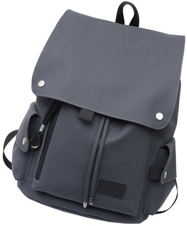 TWEW Wasserabweisender Motorrad-Stil, große Kapazität, Studenten-Rucksack, PU-Leder, Klappe, Kordelzug, Schule, Schultasche, Büchertasche