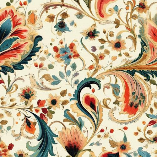 ICYEHAO Papel Pintado Autoadhesivo Boho,44 x 600cm Papel Tapiz Vintage de Hojas Florales Multicolores con Fondo Beige para Muebles Paredes en Baño, Sala de Estar, Dormitorio, y Muebles