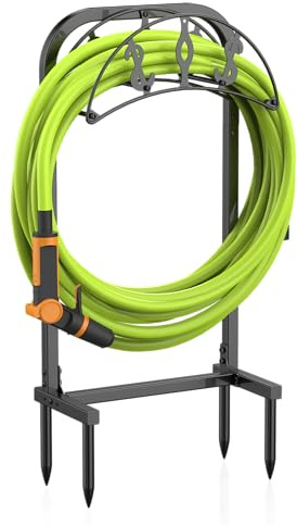 WiwiIron Garden Hose Holder, Freestanding Water Hose Holder with 4 Spikes, Heavy Duty Hose Reel Holds 150ft Hose, Hose Hanger, Hose Storage, Hose Organizer for Outside Lawn Yard