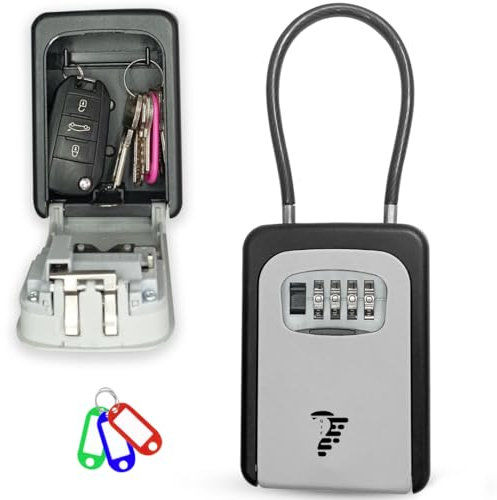 QJF Caja de Seguridad para Llaves con Código de 4 Dígitos para Pared o Colgar en Exterior o Interior, Casas, Vvdas Turísticas, B&B. Cajetín Llaves con Código de Fácil Instalación. Llaveros de Regalo.