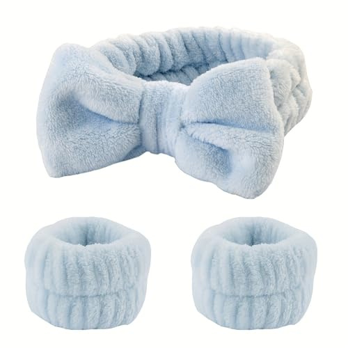 YXL 1Pcs Face Wash Headband and 2Pcs Skincare Wristbands, Butterfly Face Washing Towel Headband with Wrist Wash Bands for Women Girls Makeup Bath