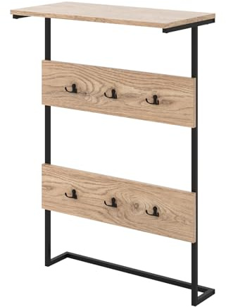 GOPLUS Vägggarderob, vägg med hylla, garderobspanel med 6 krokar och metallram, garderobslist trä, hängande garderob för hall, vardagsrum och sovrum, 59,5 x 30 x 88,5 cm
