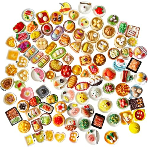 Accessori Casa delle Bambole, 70 Pezzi Mini Food, Cibo in Miniatura per Bambole, Accessori Bambole, Miniatura Accessori