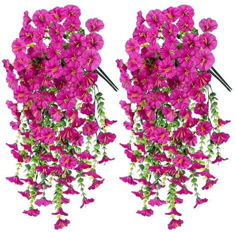 chenyu 4 Pezzi Fiori Finti Pendenti da Esterno Petunie Fiori Pianta Finta Cadente Fiori di Edera Appesa Artificiali per Decorazioni per Matrimonio Giardino Parete Balcone 75 cm