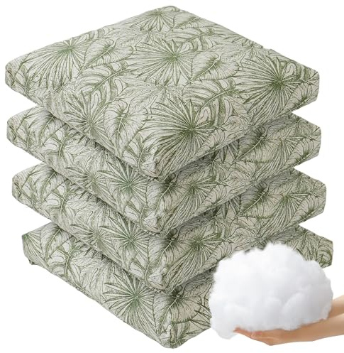 Viste tu hogar Pack 4 Cojines Silla Exterior 40x40cm, Tela Alta Densidad, 50% algodón 50% Poliéster, Impermeables, Resistentes UV Y Desgarro, Lazos De Sujeción,Hoja Gruesa Verde,Fabricado En España