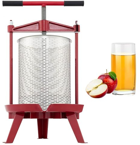 Jrcfnss Pressoir à vin de Fruits, Presse-Raisin Manuel en Fonte de 3,7 gallons/14 L, Presse à cidre/Teinture/légumes/Miel/Huile d'olive avec Panier Creux en Acier Inoxydable