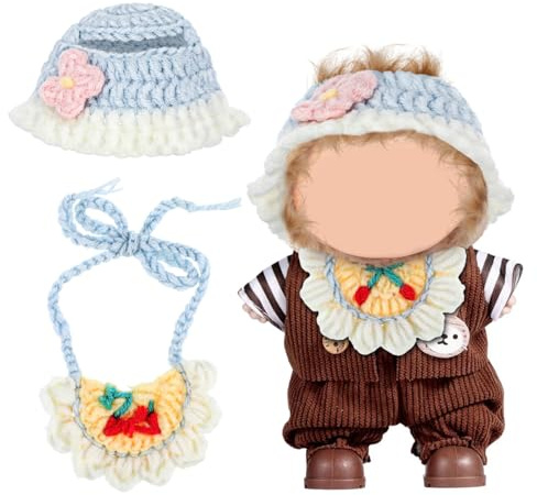 SUPVOX Poupée Compatible Accessoires pour Poupée Bonnet Crocheté et Bavoir Rose à Fleurs Tenue Photo et Cosplay