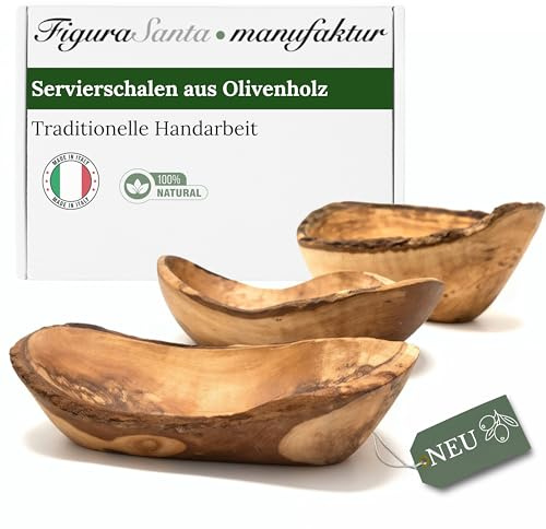 Figura Santa Servierschalen rustikal aus Olivenholz Schalen 3er Set- Snackschalen für Snacks, Antipasti, handgefertigt seit 1988