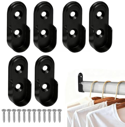 JYNXOR 6Piezas Soporte Barra Armario de Aleación de Aluminio, Soporte Ovalado negro, con 12 Tornillos de Acero Inoxidable, Soporte de Riel para Ropa, Barra para Armario y Organizador de Almacenamiento