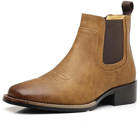 HCDZF Stivaletti da Uomo Chelsea con Punta Quadrata Stivali Western da Cowboy,Marrone,42 EU