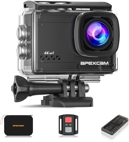 Apexcam Cámara Deportiva 4K60 EIS con Bolsa Organizadora WiFi Cámara subacuática Impermeable 40M Action Camera Gran Angular 2.4G Remoto 2 baterías de 1350mAh y Accesorios Multiples