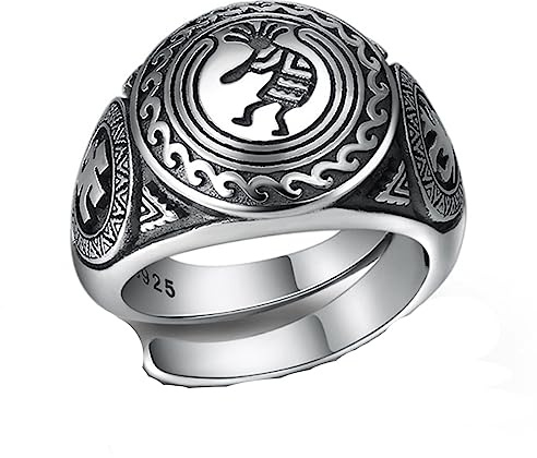 Bague en Argent Sterling avec Sceau Indien amérindien, Bague de Portrait Tribal en Argent Sterling S925 pour Hommes