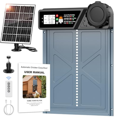 Puerta Automática Gallinero, Puerta Solar Grande para Gallinero con Temporizador, Puerta de Aleación de Aluminio con Seguridad Antiaplastamiento, Mando a Distancia 15 m