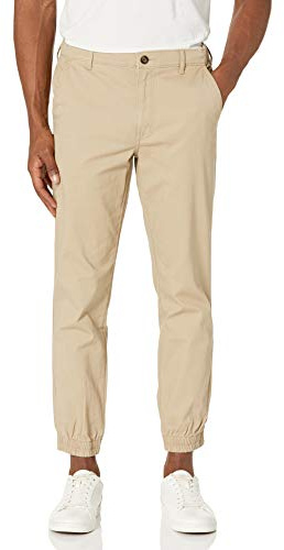 Amazon Essentials Pantalones Chinos Estilo chándal de Corte Ajustado Hombre, Marrón Caqui, XL