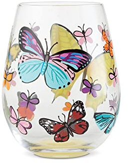 Enesco 6004351 Designs by Lolita Butterfly Hand-Painted Artisan Stemless Wine Glass, 20 Ounce, Multicolor