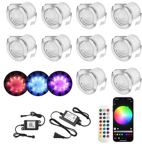 INDARUN Faretto da incasso lampada da terra impermeabile IP67 Ø 30 mm-illuminazione per terrazzo, patio, percorso, parete, giardino, decorazione, interno ed esterno (10 pezzi, Rgb + Wifi Controller)