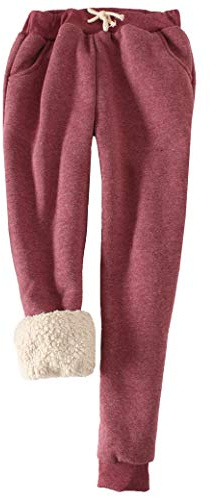 FACDIBY Dambyxor i fleece med sherpafoder för vinter, varma och sportiga joggingbyxor, M