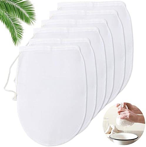 Annvchi Annvchi Lot de 6 sacs à lait de noix, chiffon filtrant, lait d'amande, chiffon filtrant polyvalent lavable en nylon durable, pour lait de noix, jus de fruits, lait de soja, café, jus de