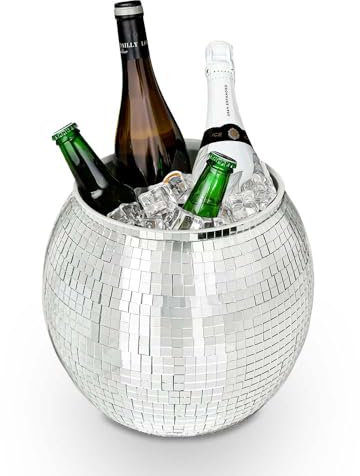 MikaMax Eiskübel Discokugel – XL 11 Liter – Getränkekühler für Partys – Weinkühler & Eisbehälter – Silberner Disco Ice Bucket - 27,5cm