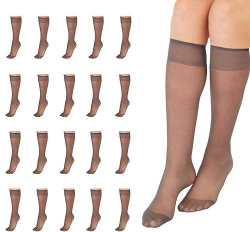 L'eggs Everyday Knee High Stockings, Reinforced Toe, 100% Nylon, Off Black, One Size (Pack of 20)