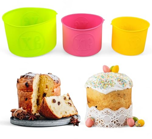 Set da 3 stampi in silicone da forno per panettone e panettoni – stampi da forno per dolci natalizi, torte e pane (colorati) – ideali per Paska, Kulich, Paskha e dolci pasquali