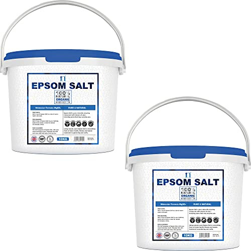 Epsom Salt 20KG Bucket | Food Grade Magnesium Sulphate Crystals | Natural Epsom Salts for Bath Soak, Foot Spa, Cleaning & DIY Beauty | Mined in Germany | Resealable Tub | 1Nutrition
