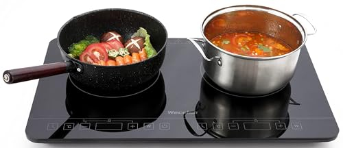 Weceleh Portable Induction Hob Cooker Cooktops Stove Hot Plate Burner Double Dual 2 Two Burner Zone Ring, Plug In Electrical Camping Induction Hobs, 2800W, Auto Shutoff, Timer, Child Lock, Black