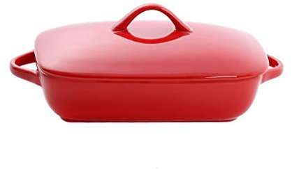 Fuente de Horno Plato de hornear de cerámica con tapa for hornear de porcelana Bandeja Familia Casserole Cazuela de cocción con tapa de microondas Caja fuerte Vajilla para Hornear ( Color : Red , Size