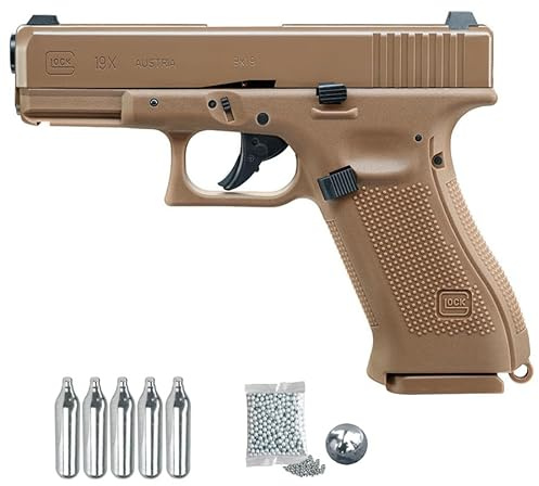 Glock 19X Tan blowback CO2 (4,5mm)| Pistola de Aire comprimido (Bolas de BB´s) Calibre 4,5 mm + 5 Cargas de Co2 + 500 Bolas. Blowback