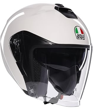 AGV - IRIDES E2206, Casco Moto Jet Unisex, Casco de Moto Cara Abierta con Visera Antiarañazos y Protectora UV, Materia White, XL