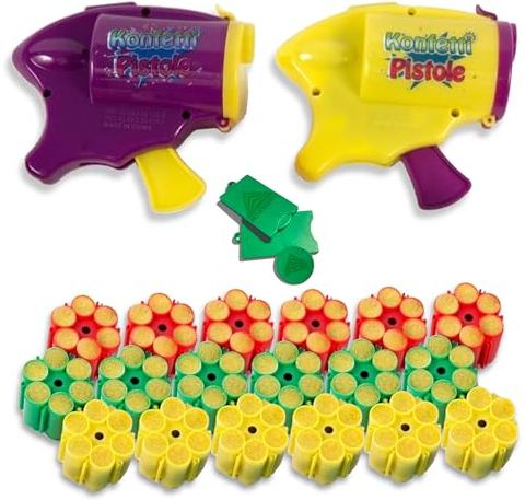 AKTIVHANDEL 2 Konfettipistolen nachfüllbar, mit 108 Schüssen, Konfettikanone Geburtstag, Party, Hochzeit, Jubiläum, Fotoshooting, Geburtstagsfeier, inkl. Einkaufswagenchip