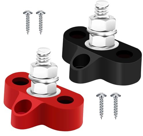 Gebildet M10(3/8) Barra Collettrice 12V-24V 250A,Morsettiera di Distribuzione Dell'alimentazione con Perni M10 singoli,2pezzi(Rosso e nero)Barra Collettrice Positiva Negativa Batteria per Auto Marine