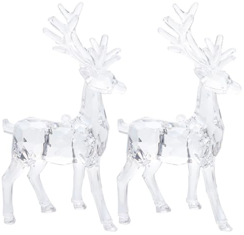 Cabilock 2pcs Acrylic Christmas Reindeer Ornaments Clear Elk Decors Reindeer Sculpture Christmas Deer Adornment Table Top Decorations Table Centerpiece