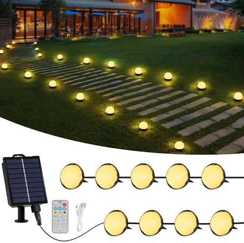 Litark Solar Bodenleuchten Aussen,Solarlampen für Außen Garten mit Fernbedienung,USB-aufladung,12m 30 led Solar Gartenleuchten für Outdoor Weg,Rasen,Hof,Gehweg Deko(Warmweiß)