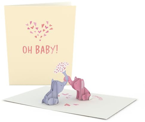 Lovepop® 3D Pop-Up Grußkarte Baby Glückwünsche süße Elefanten Willkommenskarte für frischgebackene Eltern Ankündigungskarte | kleine Notizkarte 14,9 cm x 11,4 cm | inkl. Umschlag