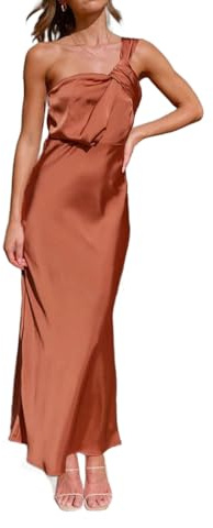 Genérico vestido de cartera con un solo hombro de raso con tirantes y volantes para mujer, vestido de noche
