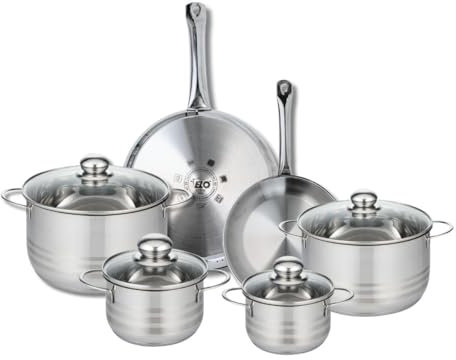 ELO 9878150 Batterie de cuisine 6 pièces, Ensemble de 2 Poêles de cuisson 24 et 28 cm et 4 faitouts 14, 16, 20 et 24 cm Elo Profi Brillant, inox, induction