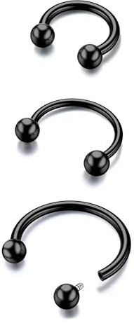 BodyBonita G23 Titanio Piercing Septum el Tabique Nasal con Forma de Herradura 3 Unidades con Forma de Barra Circular el Tabique Nasal Labio Cartílago Hélice Caracola para Negro 16G 8/10/12mm