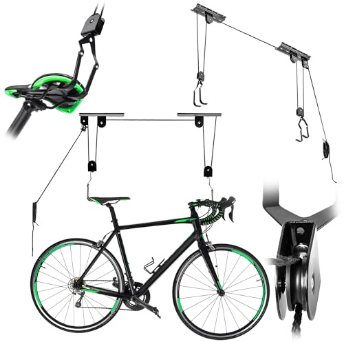 KADAX Cykelhiss upp till 20 kg lastkapacitet, cykelupphängning för tak, takhållare för cykel, cykelhållare, takhiss för garage, källare eller verkstad