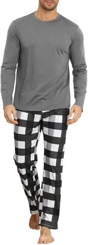 KUYIGO Conjunto de Pijama para Hombre de Manga Larga. Conjuntos de Pijama cómodos para Hombre. Ropa de Estar por casa Suave con Bolsillos, Gris, Talla XL.
