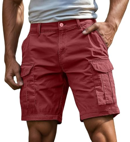 Short Bermuda Homme Cargo,Eté en Coton Décontracté Randonnée Pantalon Court Travail avec Multi-Poches De Sport Cargos Taille Elastique Baggy Shorts Cargo Homme