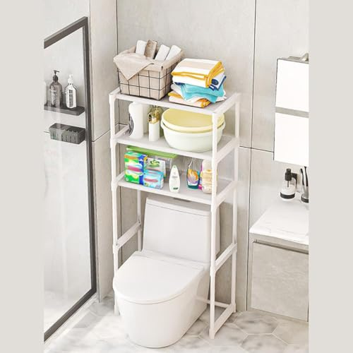 Toilettenregal Mit 3 Ebenen, Wc Regal üBer die Toilette, Waschmaschinenregal Aus Metal, Toilettenschrank Badezimmer Regal, Platzsparendes Aufbewahrung, Belastung 15 Kg/Ebene, 50.5 x 30 x 134cm, Weiß