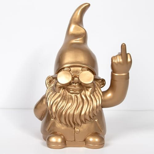 L & P Home & Gifts Gnomes Home Decor Figurines & Ornaments For Home & Office | Decorative Home Accessories Statues For Indoor & Outdoor | Lovely Gifts for Women & Men Waving Middle Finger Gold