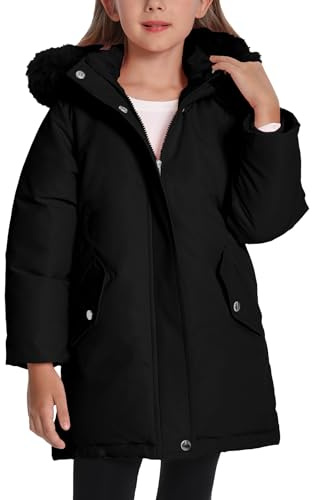 FEOYA Doudoune Hiver Fille Chaud Mi-Long Imperméable Dick 3-11 Ans | Coupe Vent Parka Épais D'Hiver D'Extérieur Mode Manteau Blouson Avec Capuche