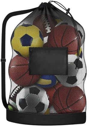 Sacca Rete Per Pallone Da Calcio - 100x75cm Borsa A Maglie | Sacchetto Di Storage Con Stringhe E Tasca A Cerniera Per Attrezzatura Sportiva | Portapalloni Traspirante Calcio Pallavolo Basket Palestra
