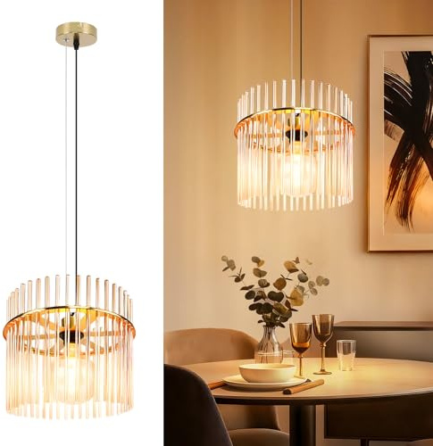 Lichtmaler Kökslampa Guld 1-armig Retro E27 Pendelarmatur med Glasglob | Ø30 cm för Matsal, Kafé, Bar, Kök, Vardagsrum (utan lampa)